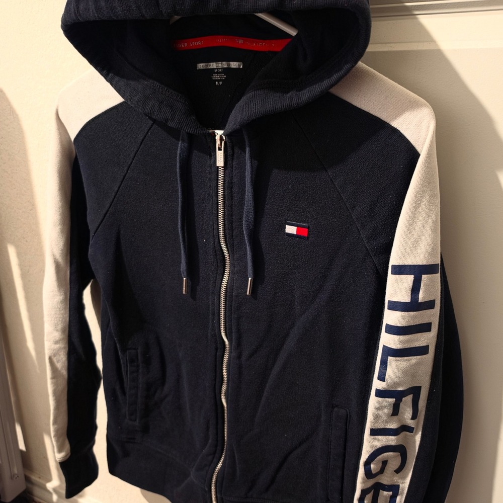 Tommy Hilfiger Sport Womens Full Zip Hoodie Black White Colorblock Small - Picture 1 of 8